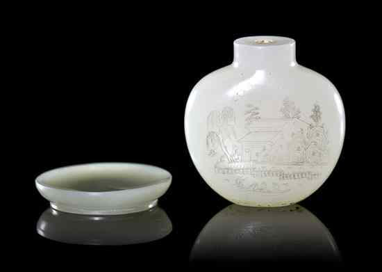 Appraisal: A White Jade Snuff Bottle of compressed globular form of