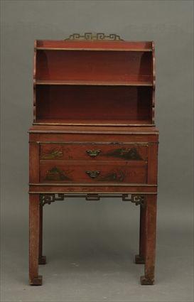 Appraisal: Chinese Chippendale-Style Red Lacquer Side Cabinet