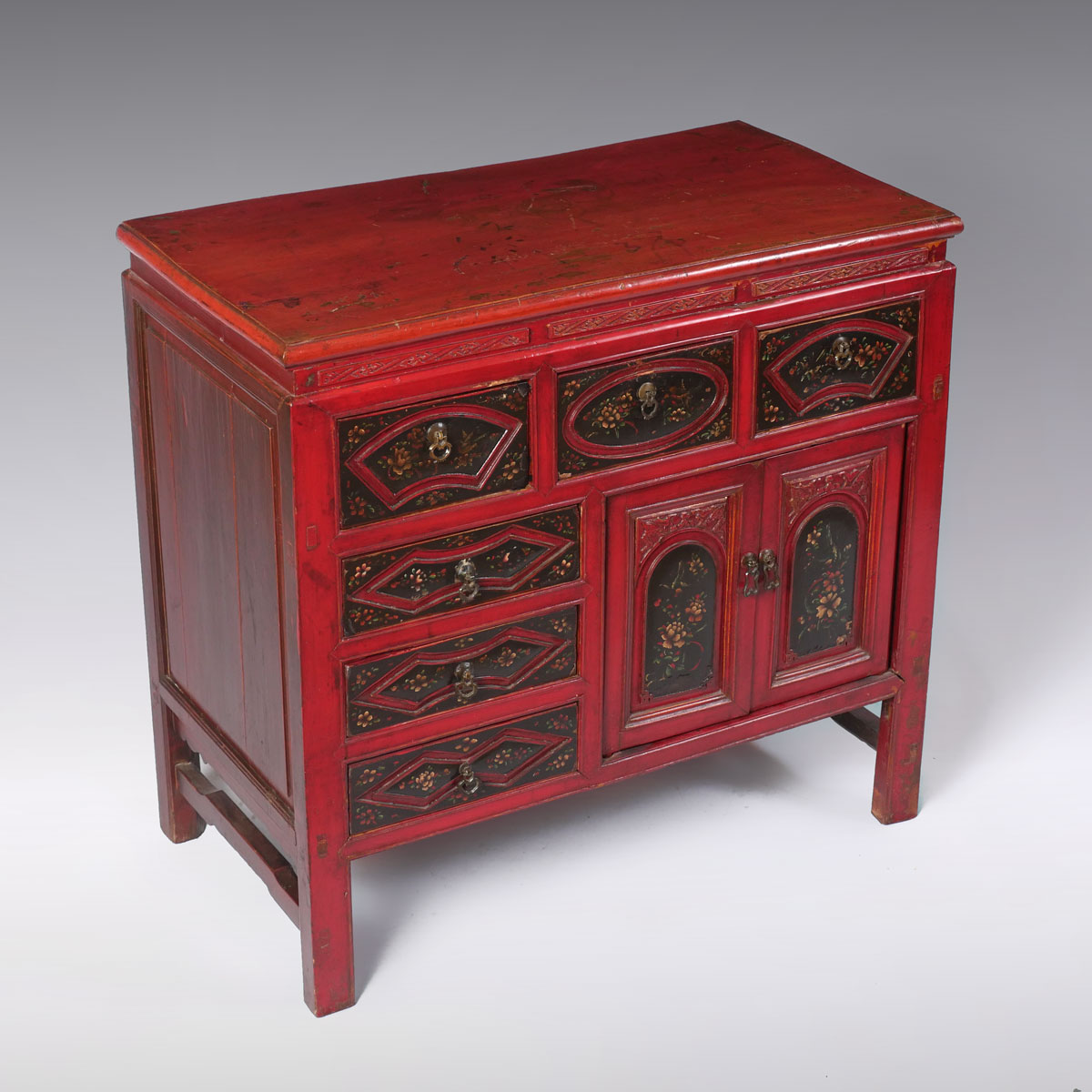 Appraisal: RED LACQUERED CHINESE CABINET Late Qing dynasty Chinese red lacquered