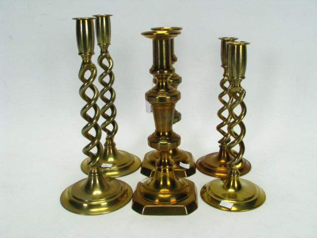 Appraisal: Group of Three Pair Brass Candlesticks '' '' and ''