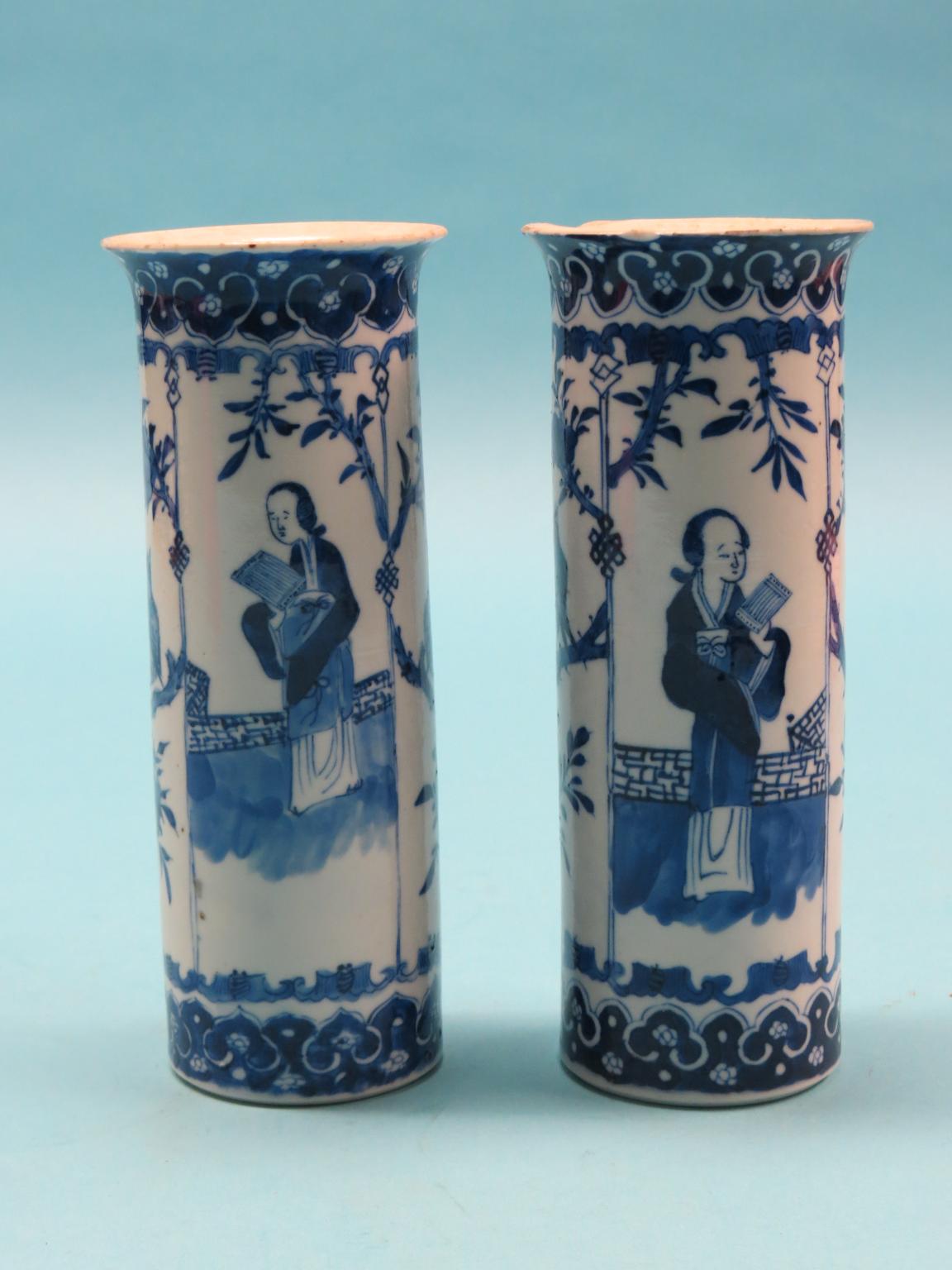 Appraisal: A pair of Chinese porcelain vases cylindrical-shape painted in underglaze