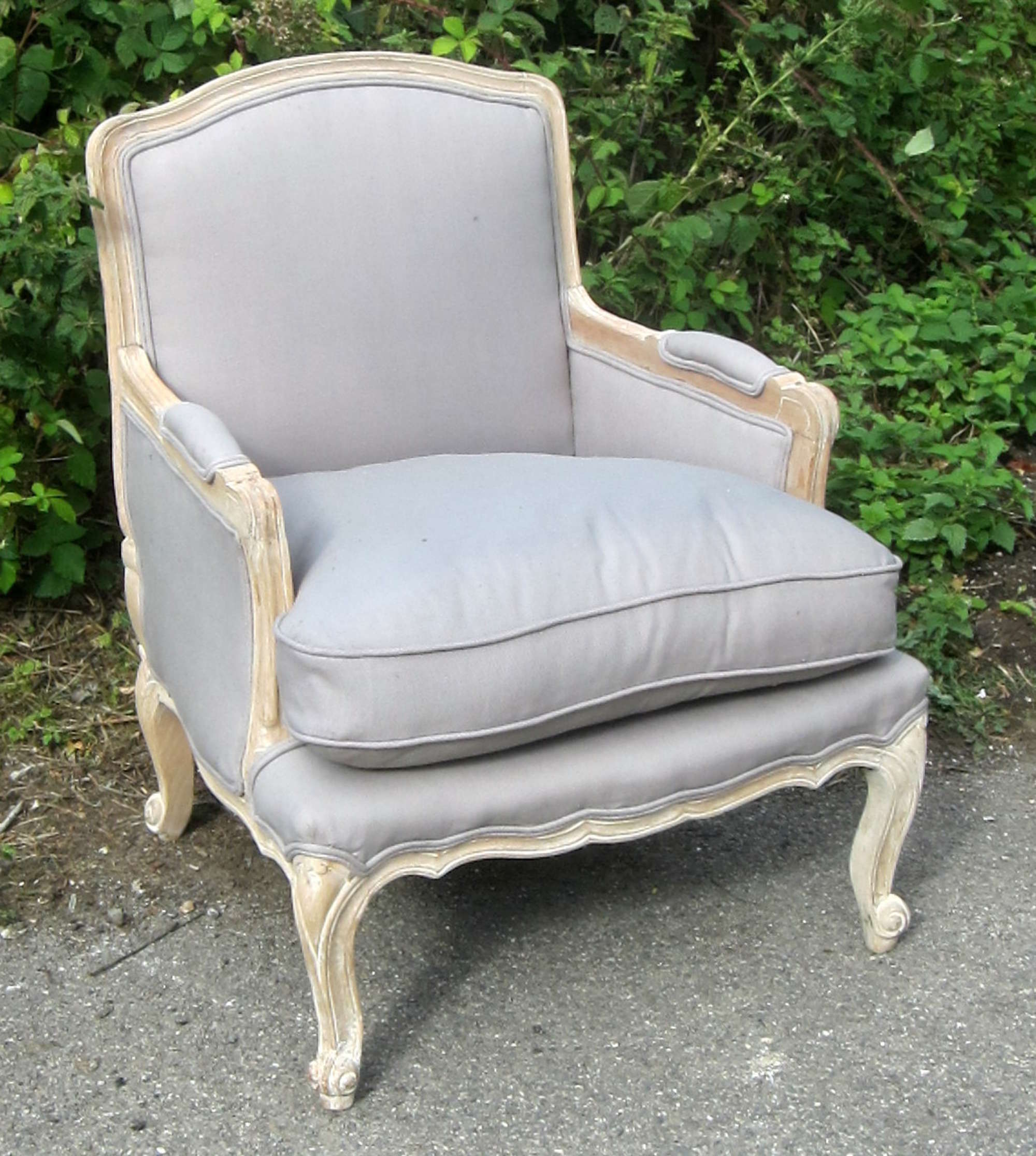 Appraisal: French style armchair with cream painted frame and grey upholstery