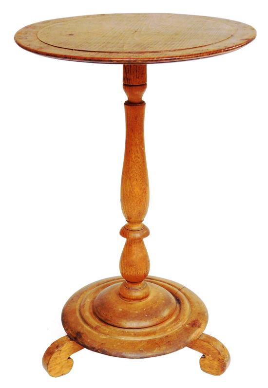 Appraisal: Continental wooden stand round top turned support with circular plinth