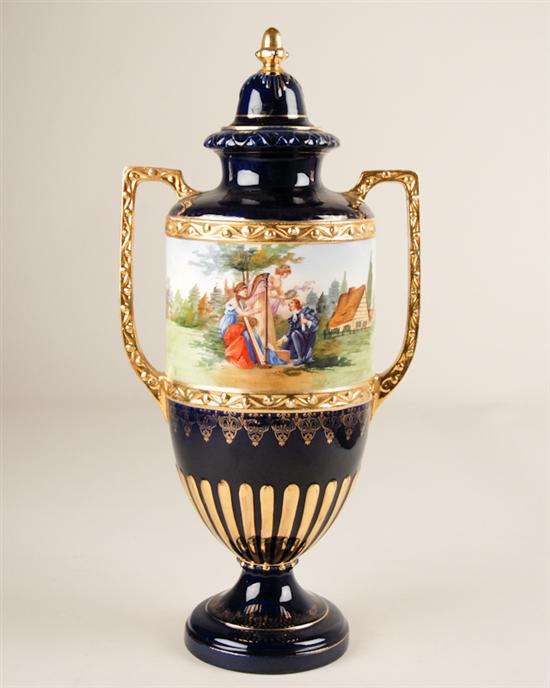 Appraisal: An Austrian Porcelain Covered Urn having a band of painted