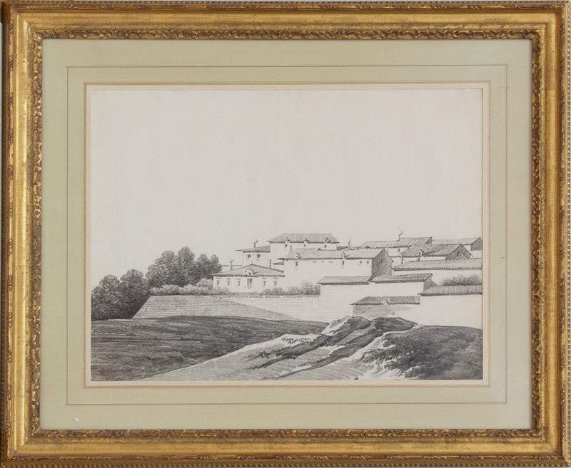 Appraisal: ATTRIBUTED TO ALPHONSE MANDEVARE - FORTIFIED VILLAGE Chalk on paper