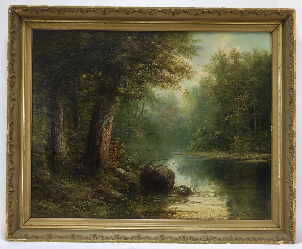 Appraisal: C JAY C TAYLOR ILLUMINATED FOREST O C PAINTING United