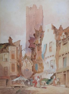 Appraisal: W Allen th Century Continental street scene Signed Watercolour x