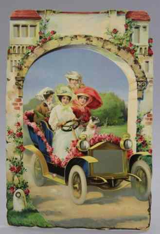 Appraisal: LARGE FLORAL THEME GIRLS IN AUTO SIGN Germany may have