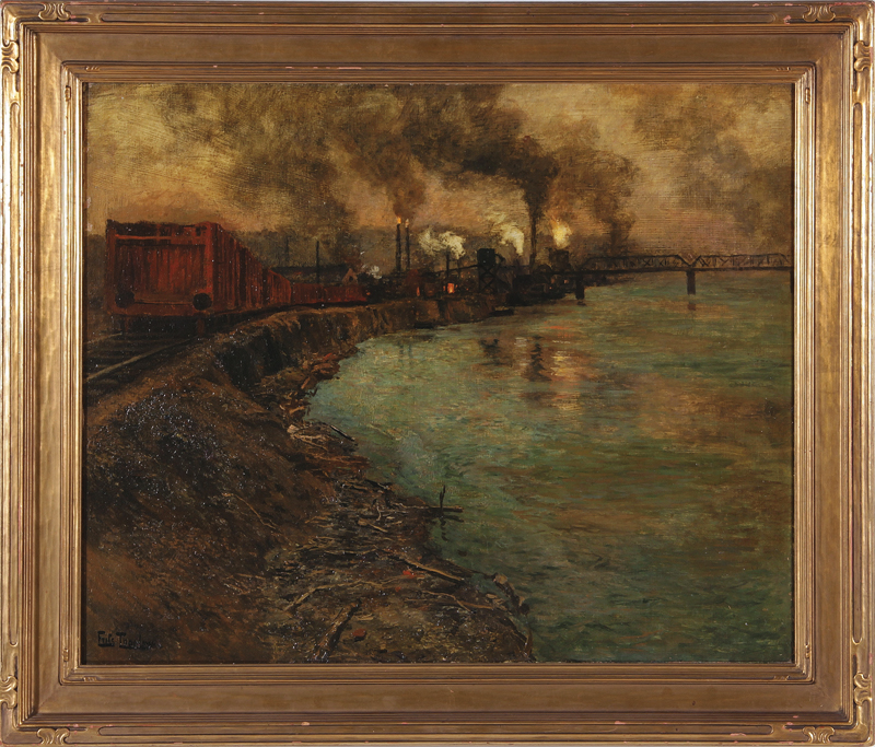 Appraisal: Frits Thaulow Norwegian - FREIGHT TRAIN DUSK oil on canvas