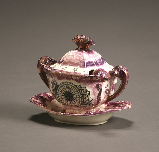 Appraisal: Sunderland Pink Lustre Decorated and Transfer Printed Sauce Tureen Undertray