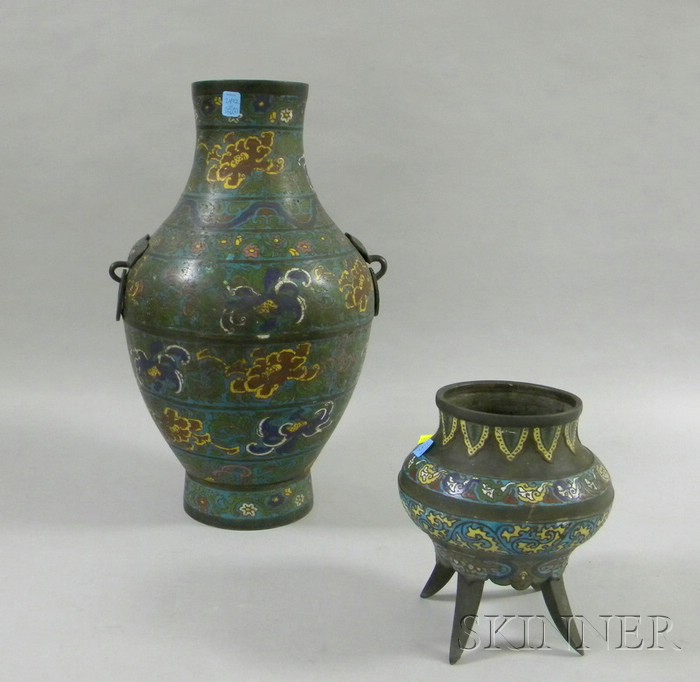 Appraisal: Asian Cloisonne Vase and Censer censer with tripod base ht