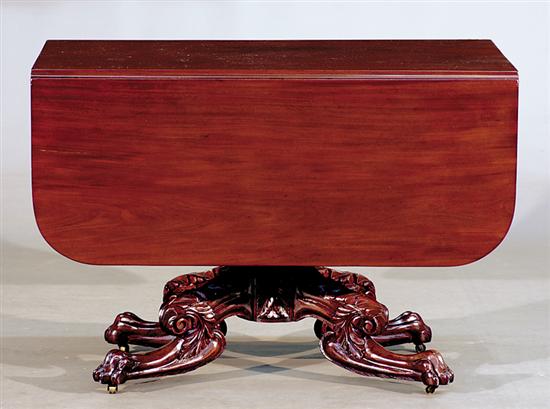 Appraisal: American Classical mahogany drop-leaf table circa rectangular top with rounded