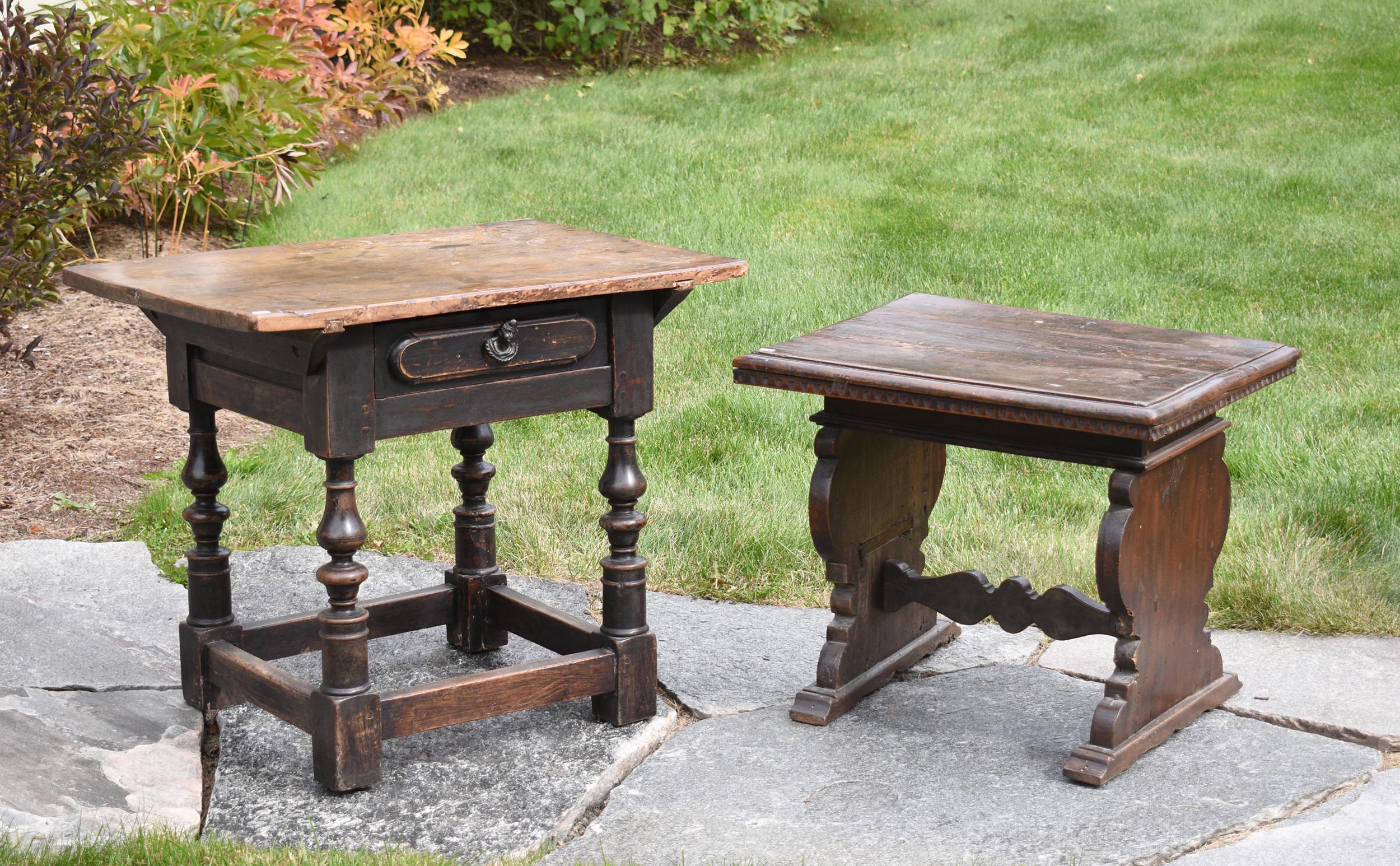 Appraisal: TH ITALIAN WALNUT TABLE AND STOOL A period th C