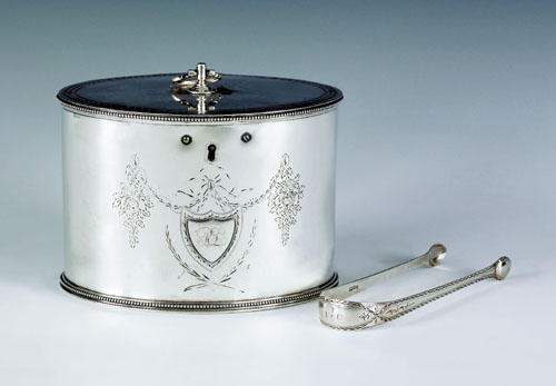 Appraisal: New York silver tea caddy and tongs ca bearing the