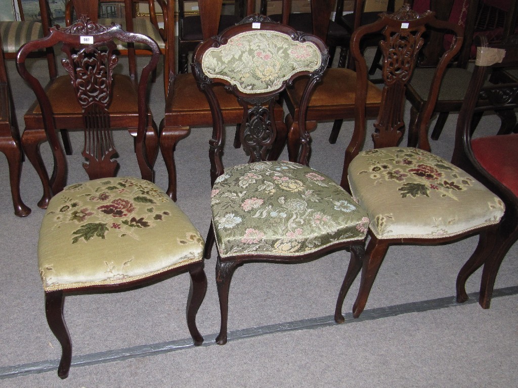 Appraisal: Pair of Edwardian mahogany parlour chair and another with floral