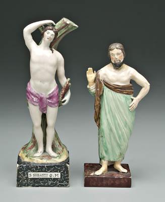 Appraisal: Two Staffordshire figures St Sebastian standing before a tree and