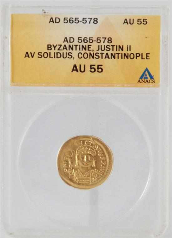 Appraisal: Byzantine Justin II gold Solidus circa - AD in case