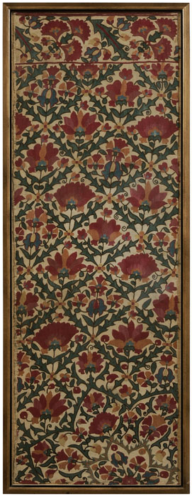 Appraisal: Suzani Fragment Uzbekistan th century embroidered large-stemmed red flowers within