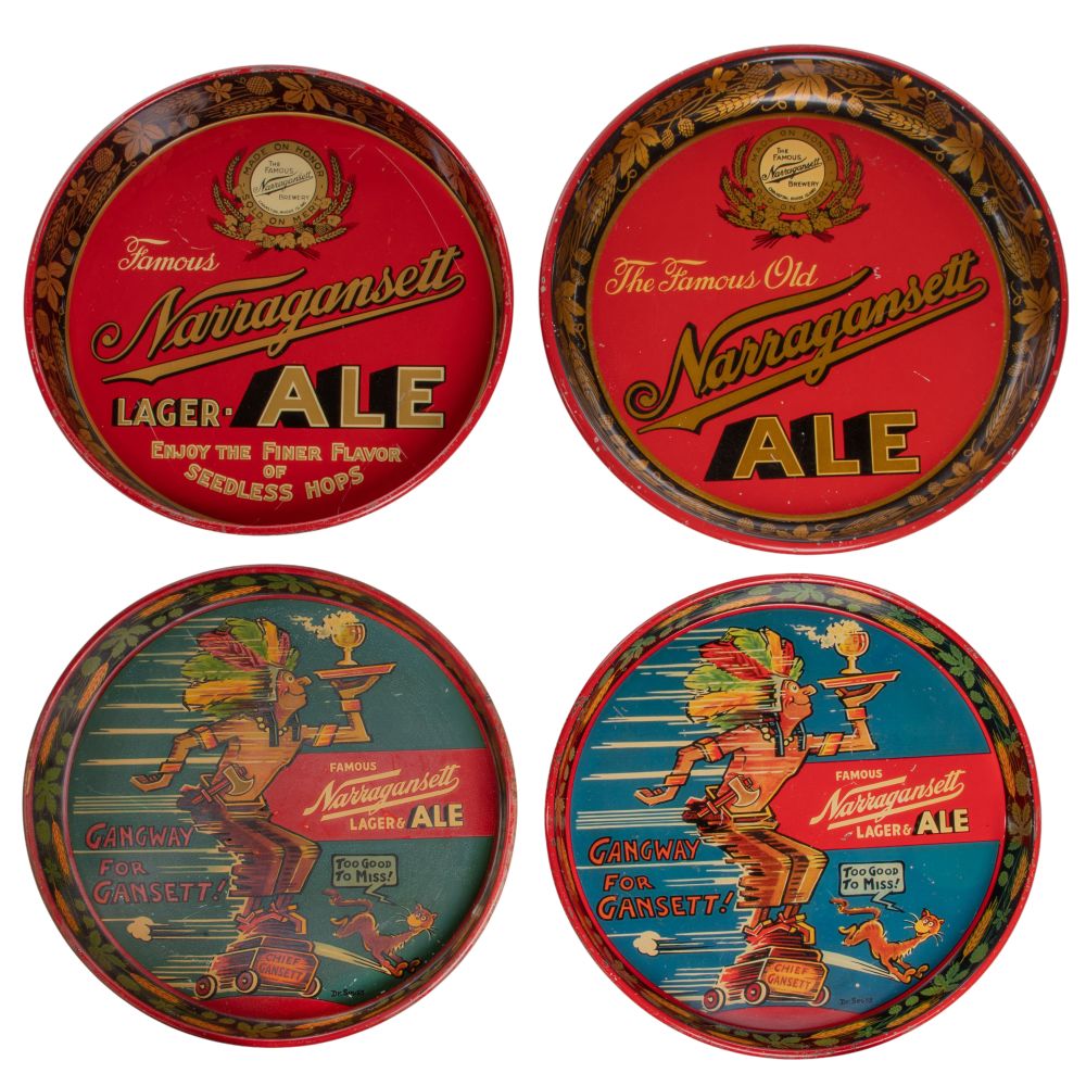 Appraisal: NARRAGANSETT METAL BEER TRAY ASSORTMENT items including Gangway For Gansett