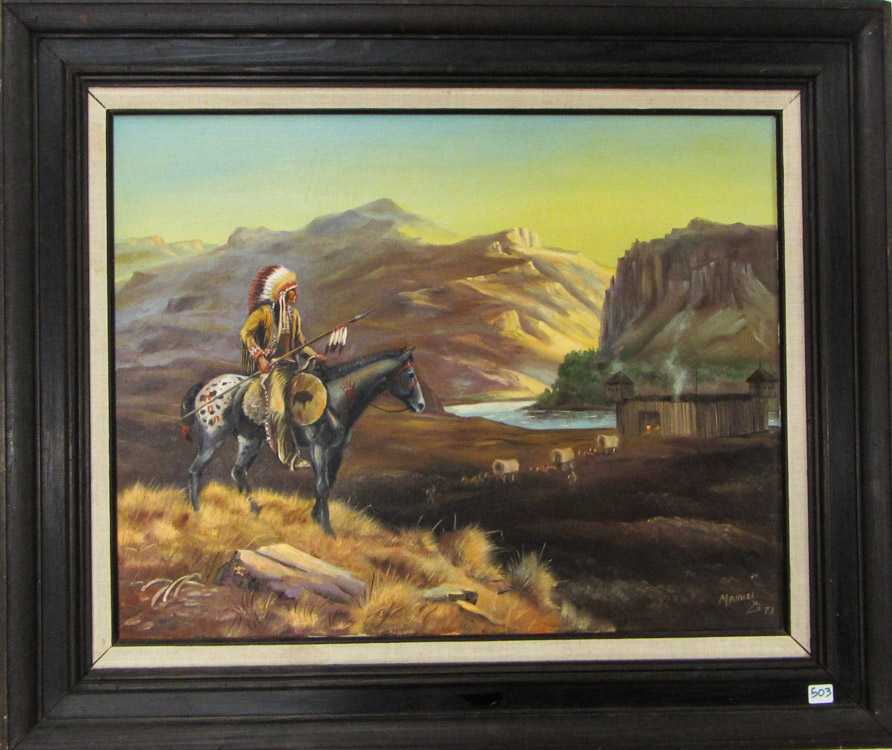 Appraisal: DAVID MANUEL OIL ON CANVAS Oregon born Native American warrior