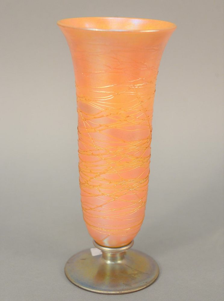 Appraisal: Large Durand vase orange luster with gold threading on round