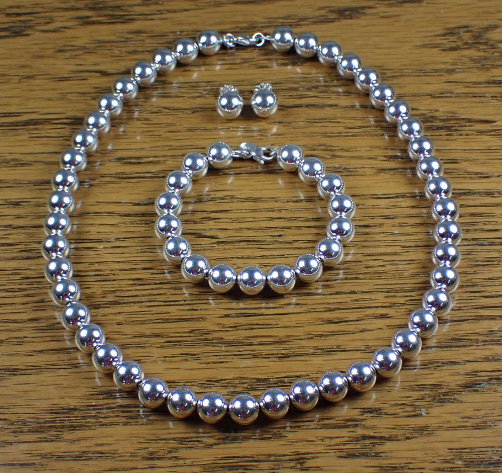 Appraisal: TIFFANY CO STERLING SILVER NECKLACE BRACELET AND EAR STUD SET