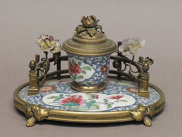 Appraisal: A Chinese export style polychrome enameled porcelain desk set with