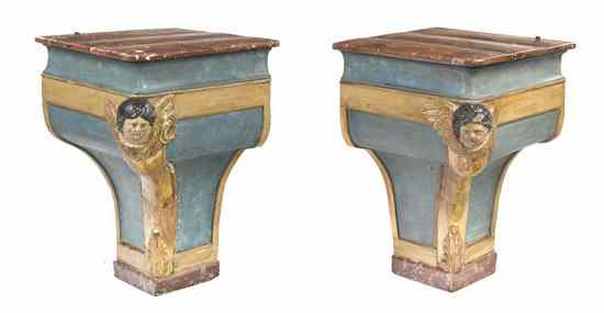 Appraisal: A Pair of Italian Painted and Parcel Gilt Corner Consoles