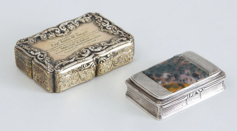 Appraisal: SCOTTISH WILLIAM IV STONE MOUNTED SILVER SNUFF BOX AND A