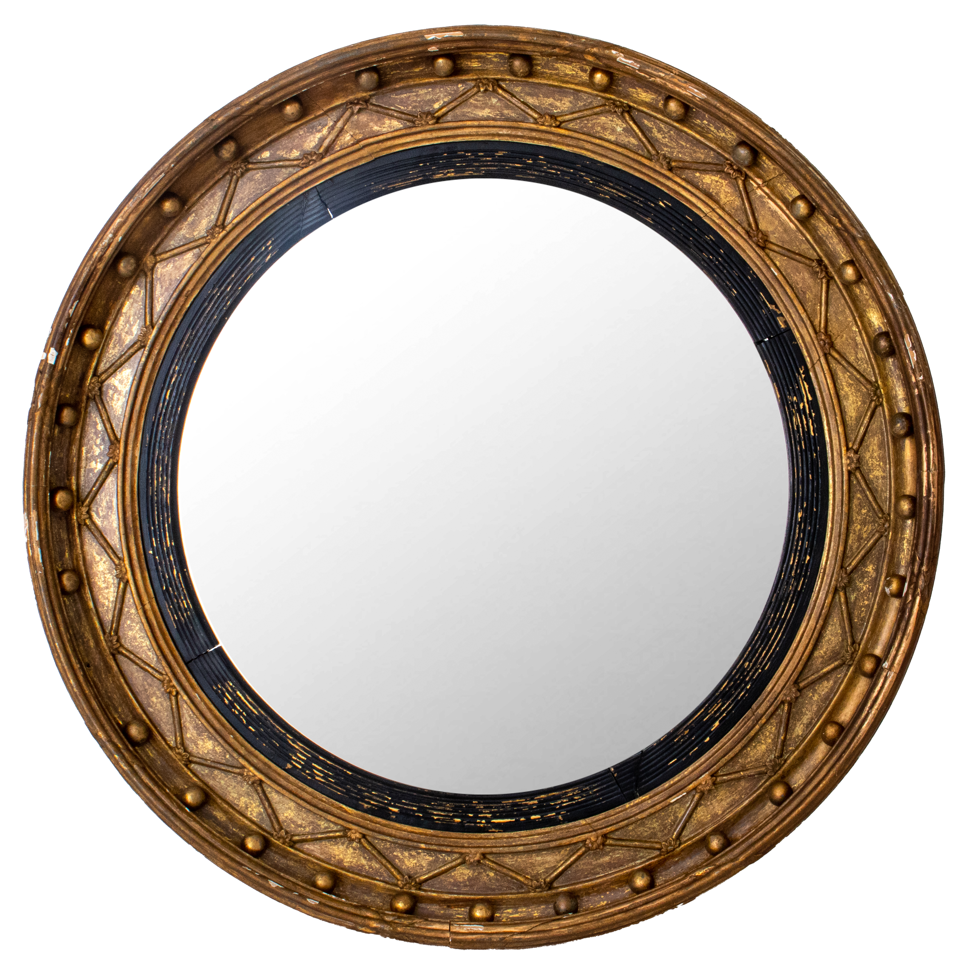 Appraisal: REGENCY PARCEL EBONIZED GILTWOOD CONVEX MIRROR Regency parcel ebonized giltwood