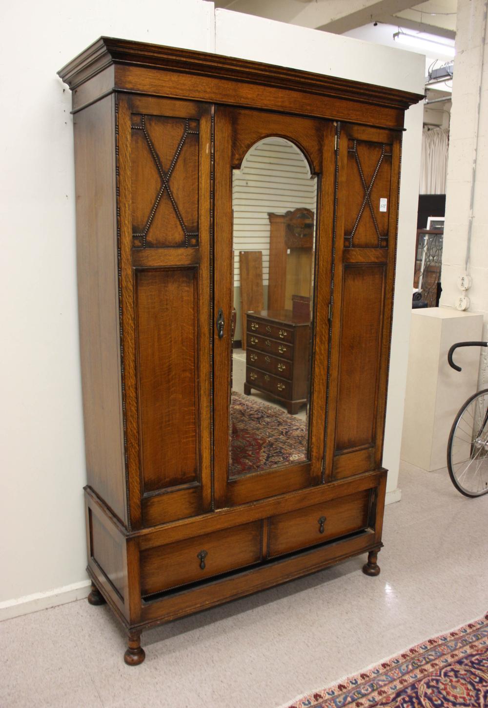 Appraisal: SINGLE DOOR OAK WARDROBE English early th century H x