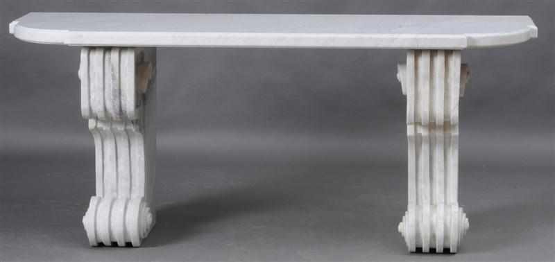 Appraisal: PAIR OF LOUIS XIV STYLE WHITE VEINED MARBLE CONSOLES Each