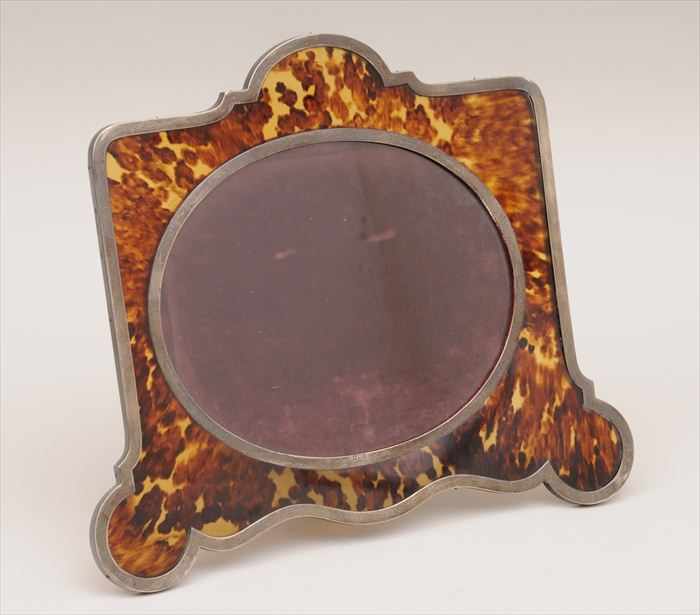 Appraisal: ENGLISH SILVER-MOUNTED TORTOISESHELL PICTURE FRAME Maker's mark rubbed London with