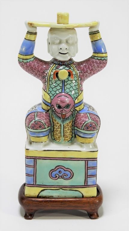 Appraisal: Chinese Famille Rose Porcelain Figural Candlestick China Early th Century