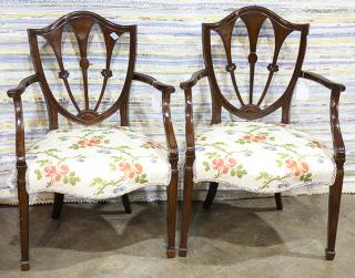 Appraisal: Pair of George III style stained fruitwood armchairs Pair of