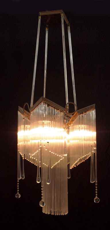 Appraisal: ART DECO CHANDELIER Square form with crystal rods in an