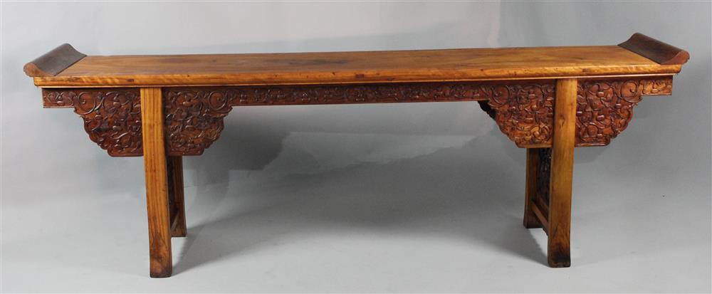 Appraisal: CHINESE HARDWOOD ALTAR TABLE QING DYNASTY TH CENTURY with upswept