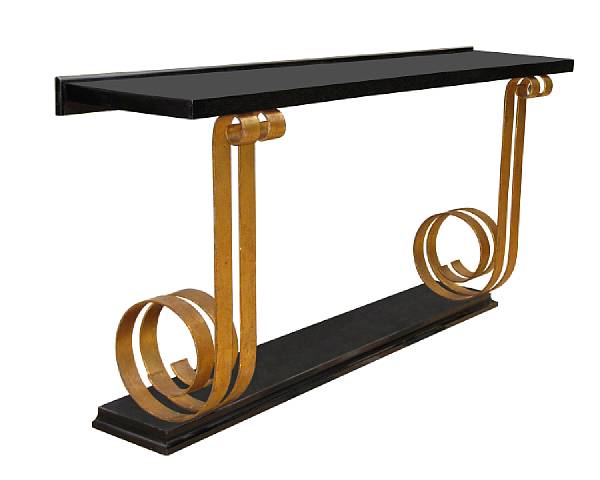 Appraisal: An Italian gilt wrought iron and ebonized wood console circa