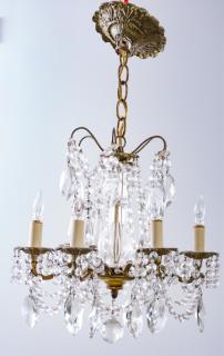 Appraisal: Crystal Brass Six Branch Chandelier Brass six branch chandelier having