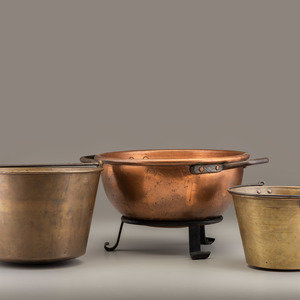 Appraisal: A Copper and Wrought Iron Bowl and Two Spun Brass