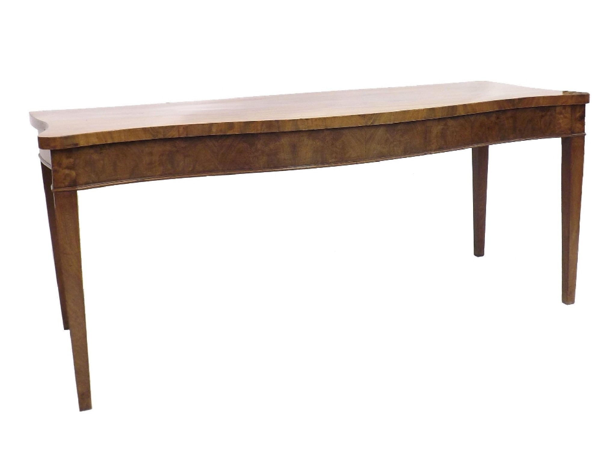 Appraisal: th century flame mahogany serpentine serving table wide x high