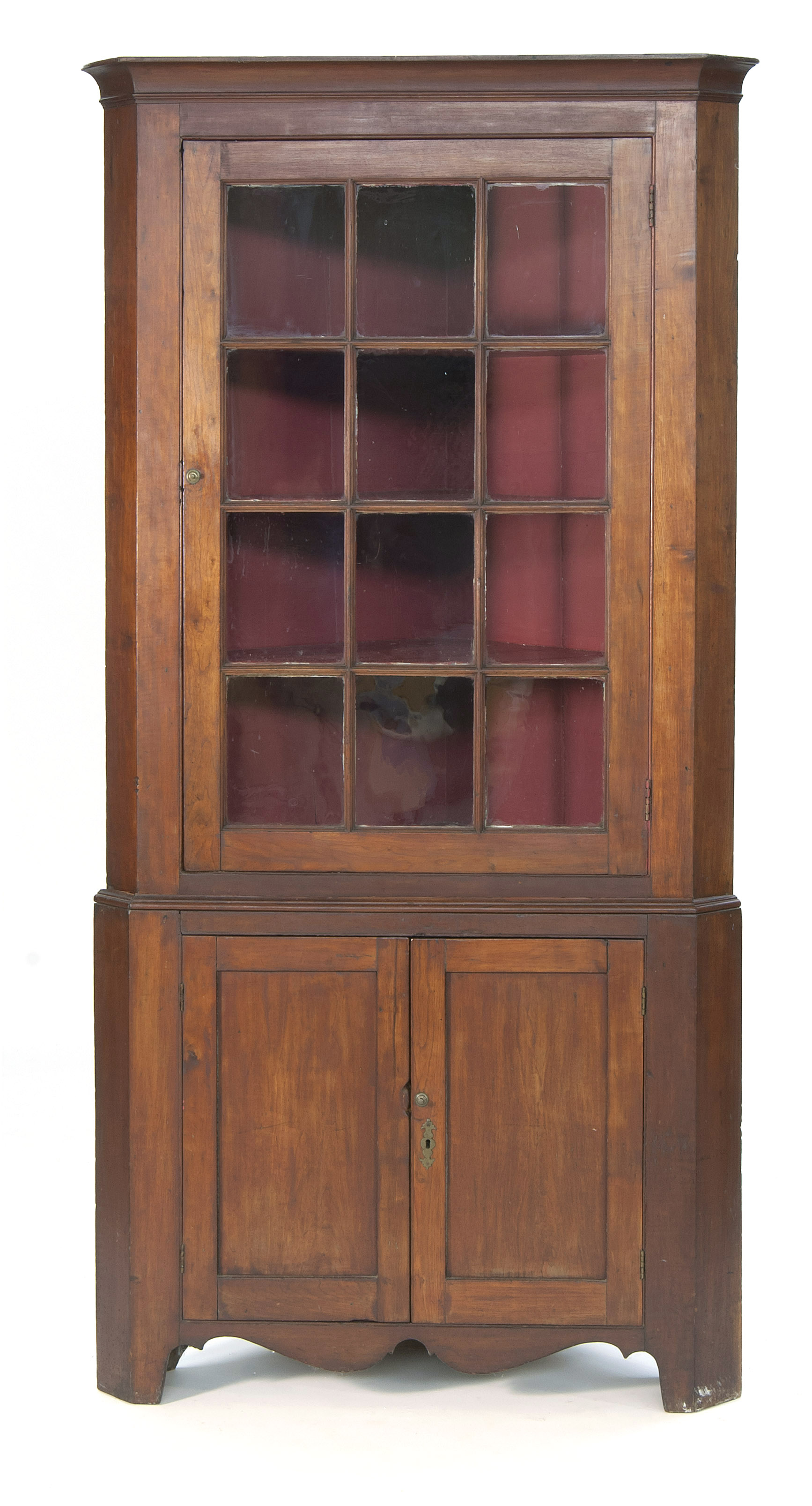 Appraisal: ANTIQUE AMERICAN TWO-PART CORNER CUPBOARD Probably Pennsylvania th CenturyIn cherry