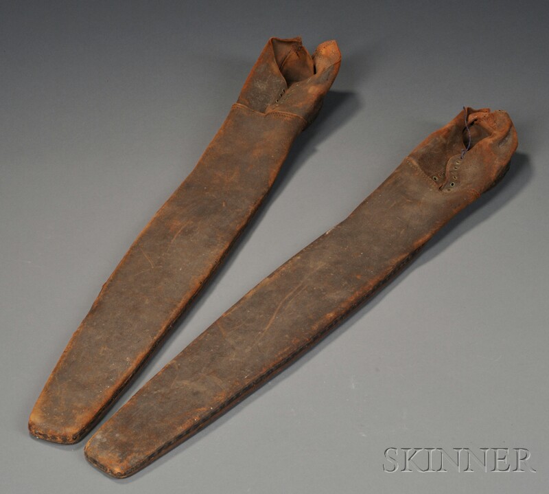 Appraisal: Pair of Extremely Long Stitched Leather and Tacked Wood Circus