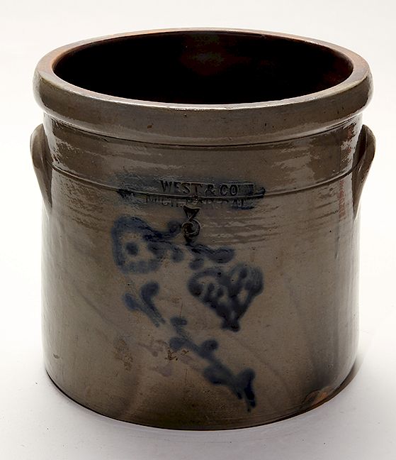 Appraisal: West Co Gallon Crock- Cobalt brush painted inscribed West Co