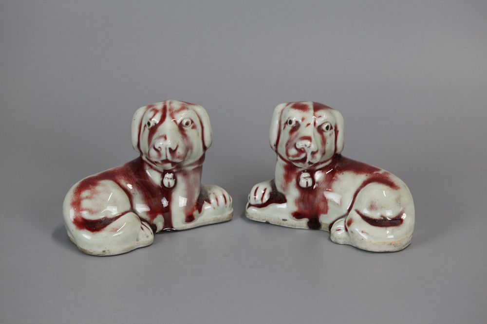 Appraisal: pair of Chinese porcelain dogs possibly th th c Chinese