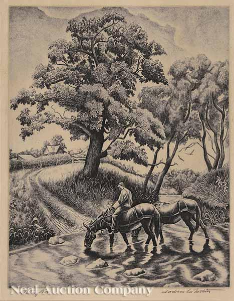 Appraisal: Jackson Lee Nesbit Oklahoma Missouri - Watering Place etching on