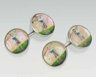 Appraisal: A Pair of Vintage Essex Crystal and Silver Golfer Cufflinks