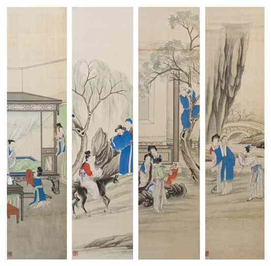 Appraisal: A Set of Four Chinese Paintings on Silk of polychrome