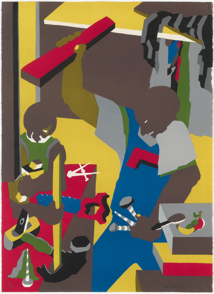 Appraisal: JACOB LAWRENCE - Builders Three Color lithograph x mm x