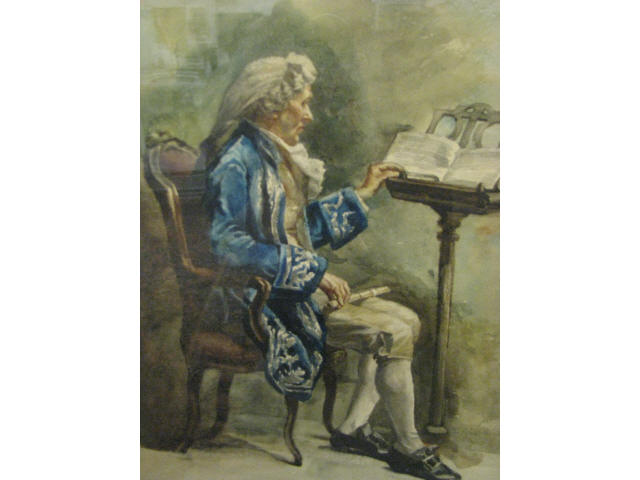 Appraisal: Alice Hirschlery Watercolor of Colonial man with flute x